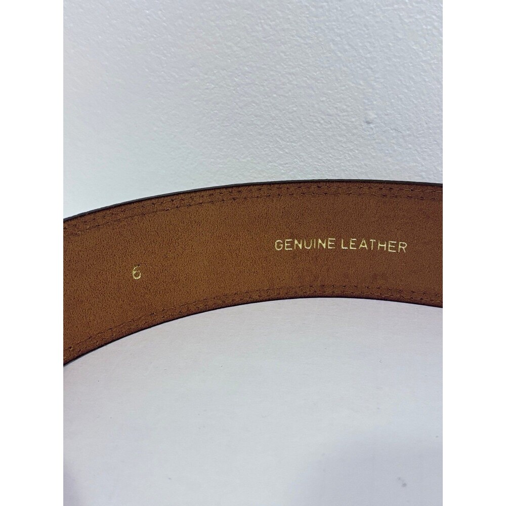 Linda Allard For Ellen Tracy size 6 Tan Leather Belt White Top Stitching - Picture 4 of 7